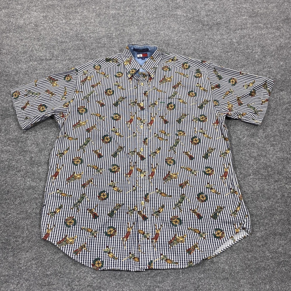 Tommy Hilfiger Shirt Mens M‎ Blue Check Short Sleeve Button Up Casual Golf Print